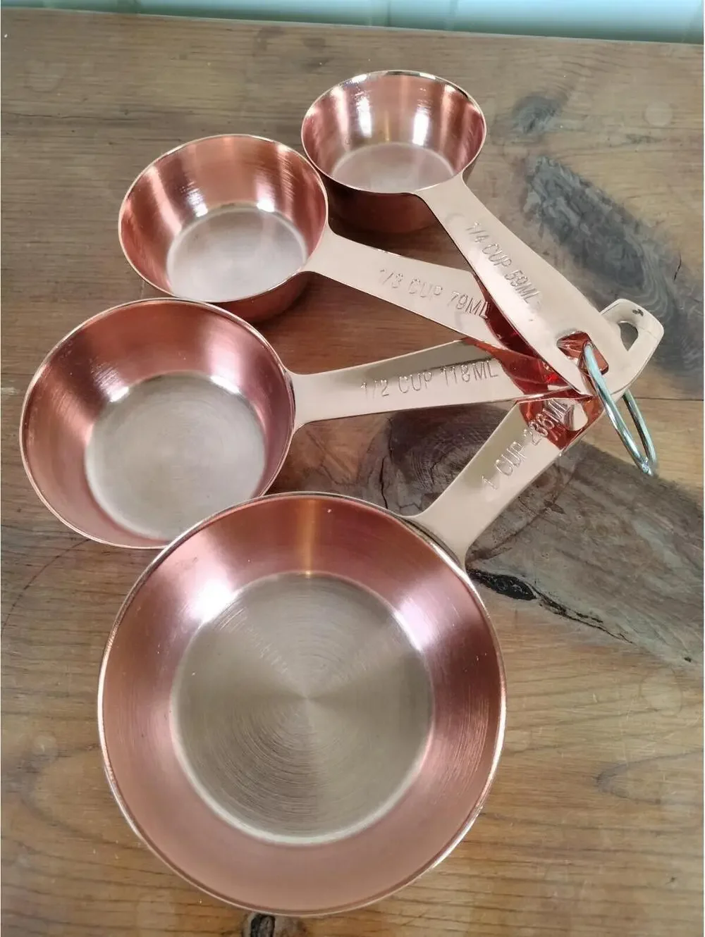 Set of 4 Copper Measuring Cups - Stainless Steel, Nesting, Modern Farmhouse